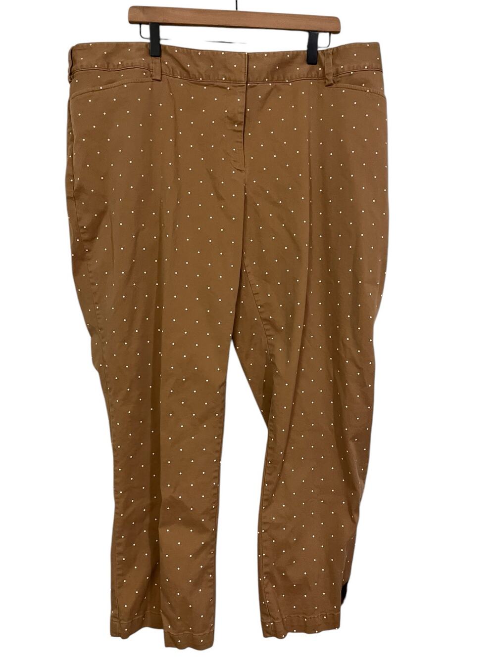 Lands End Straight Leg Mid Rise Pants Size 20W Tan Polka Dot Cotton Stretch Plus